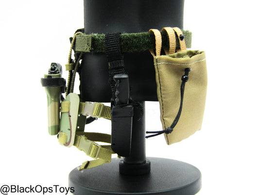 Black Pistol w/Drop Leg Holster, Belt, Pouch, Knife, & Sheath