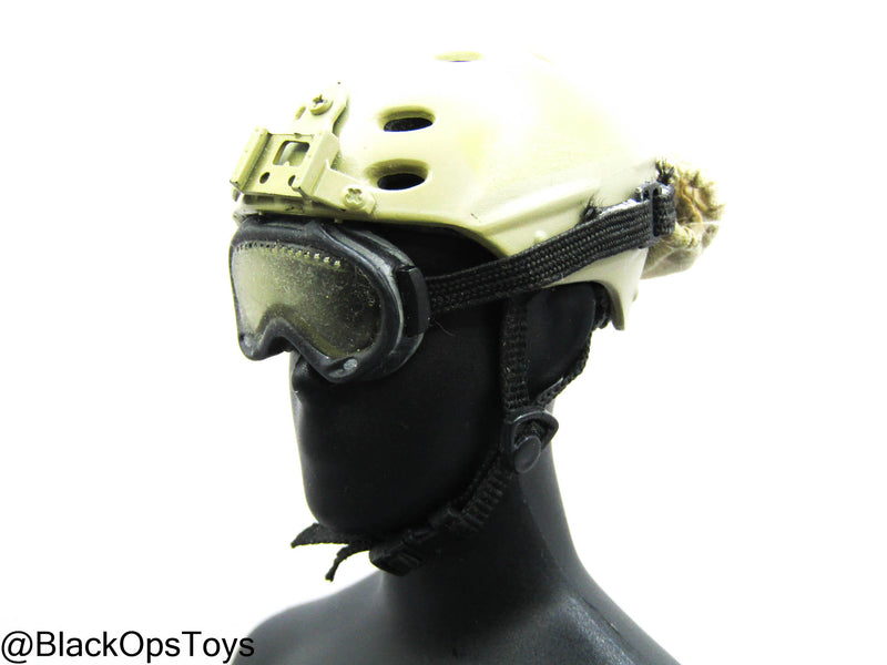 Load image into Gallery viewer, Tan NVG Helmet w/Black Goggle &amp; Padding
