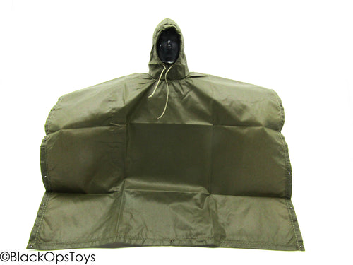 WWII - Rubber Nylon Olive Drab Poncho w/Hood - MINT IN PACKAGE