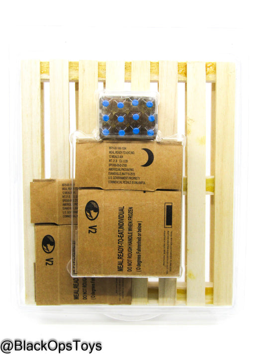 Pallet w/MRE Boxes (x6) & Water Bottles (x12) - MINT IN BOX