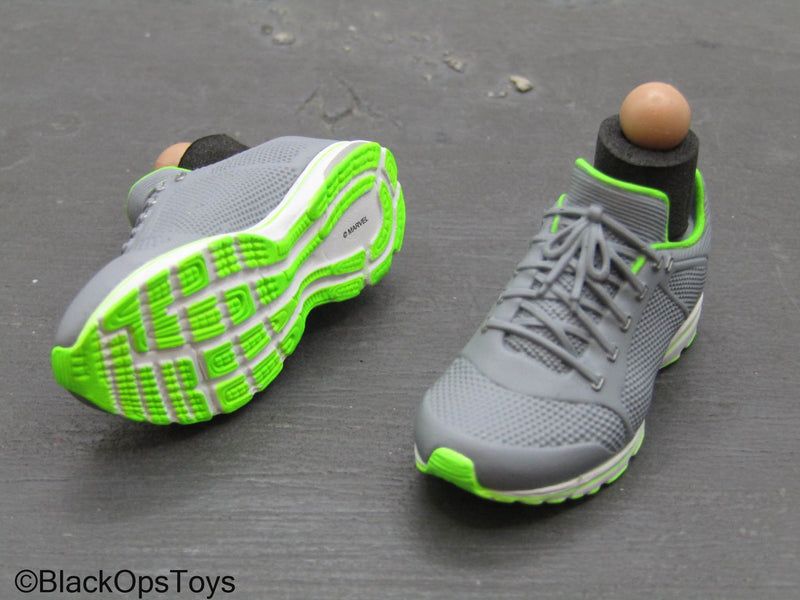 Load image into Gallery viewer, Grey &amp; Green Running Shoes (Peg Type)
