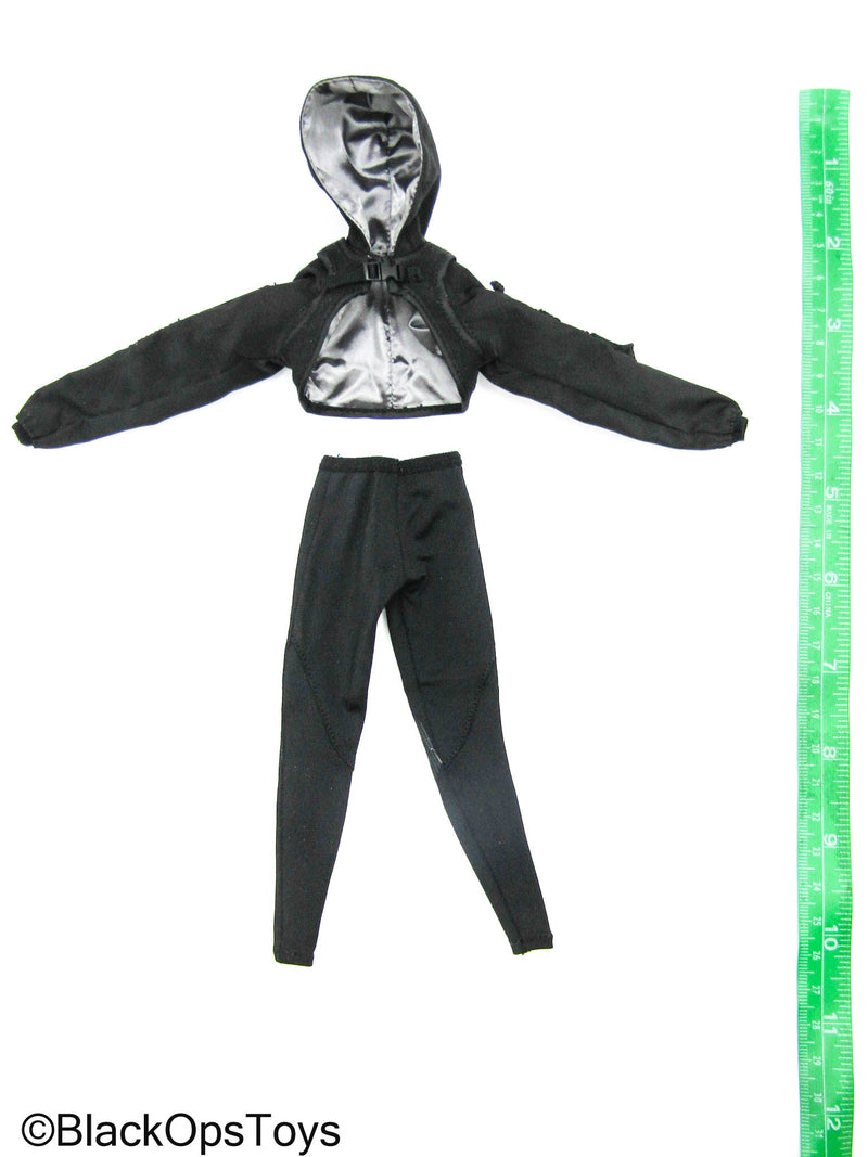Load image into Gallery viewer, Tricky Baby - Black Female Hooded Crop Top Jacket w/Pants
