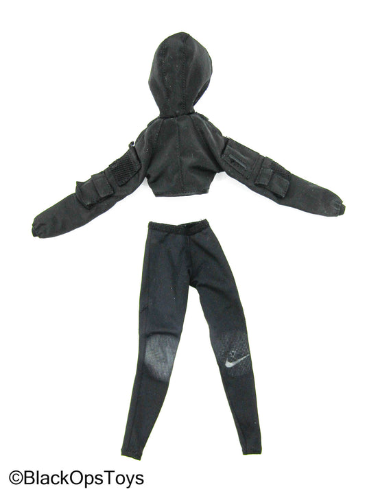 Tricky Baby - Black Female Hooded Crop Top Jacket w/Pants