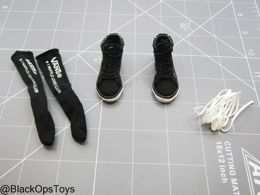 Black VANS High Top Sk8 Shoes (Foot Type) w/Socks & Extra Laces