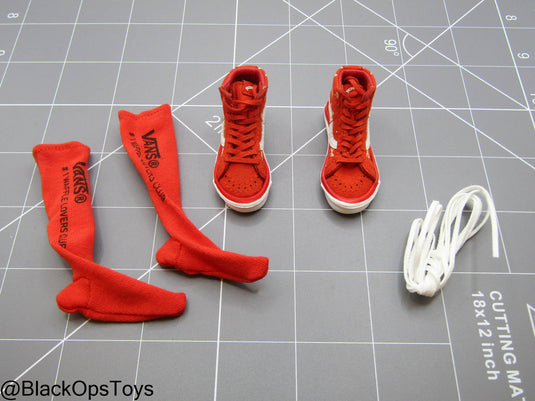 Red VANS High Top Sk8 Shoes (Foot Type) w/Socks & Extra Laces