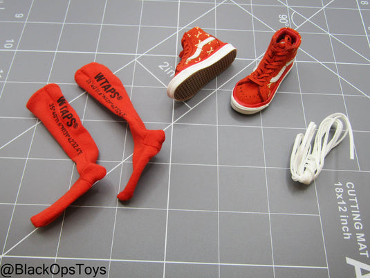Red VANS High Top Sk8 Shoes (Foot Type) w/Socks & Extra Laces