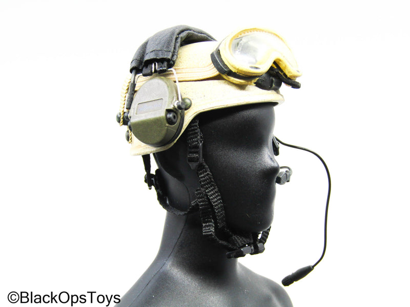 Load image into Gallery viewer, Tan Tactical Helmet w/Goggles &amp; Headset (Hot Toys)
