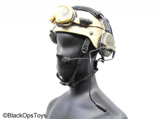 Tan Tactical Helmet w/Goggles & Headset (Hot Toys)