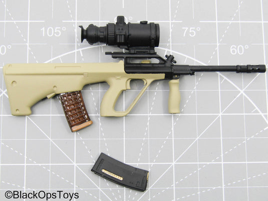 Tan Steyr AUG Bullpup Rifle w/Thermal Scope & Mag Set