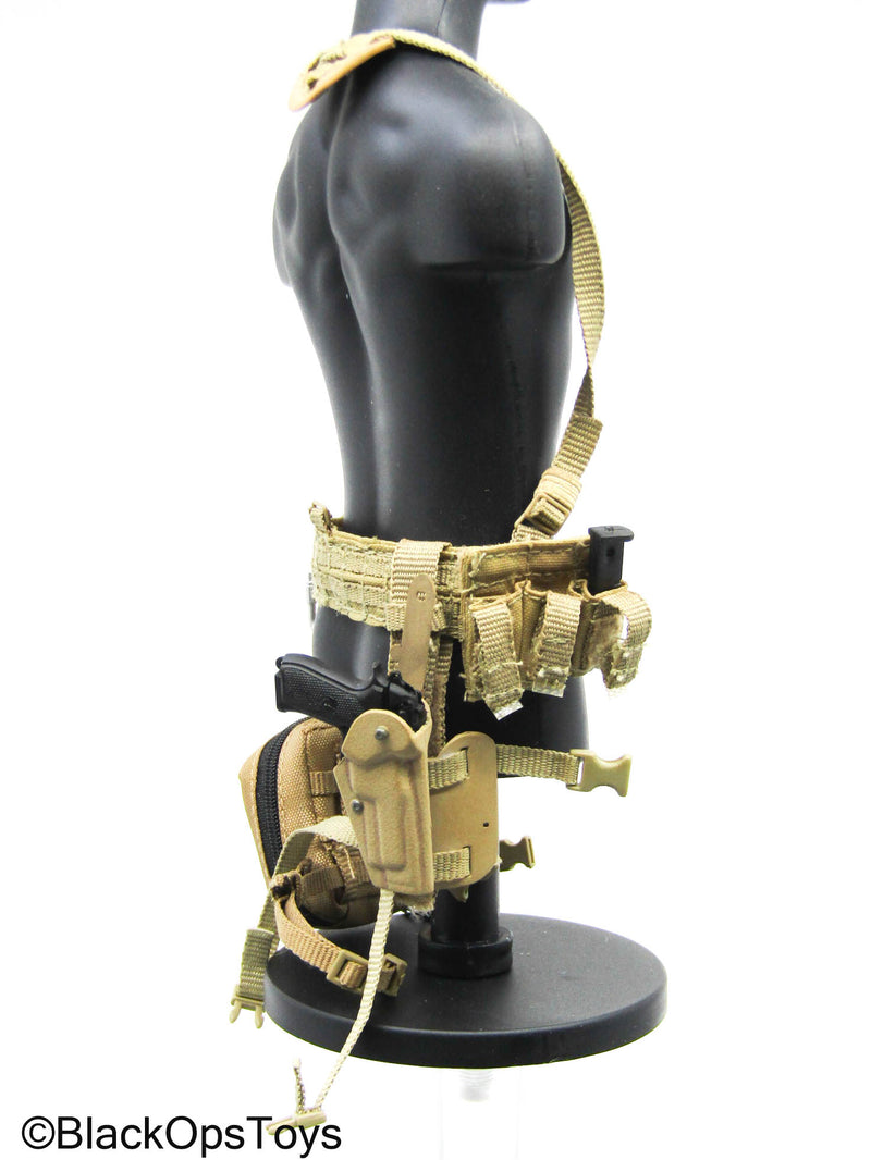 Load image into Gallery viewer, Tan MOLLE Belt w/Pistol, Holster, &amp; Pouch Set (Soldier Story)
