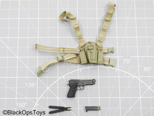 Black Pistol w/Tan Drop Leg Holster & Pliers (Soldier Story)