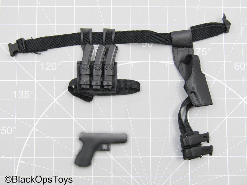 Load image into Gallery viewer, Black Pistol w/Drop Leg Holster &amp; Mag Set
