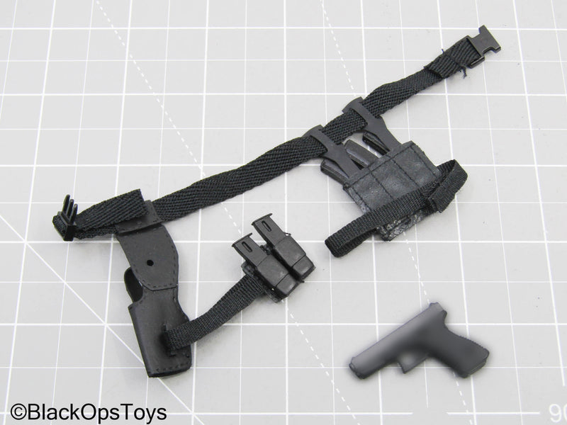 Load image into Gallery viewer, Black Pistol w/Drop Leg Holster &amp; Mag Set
