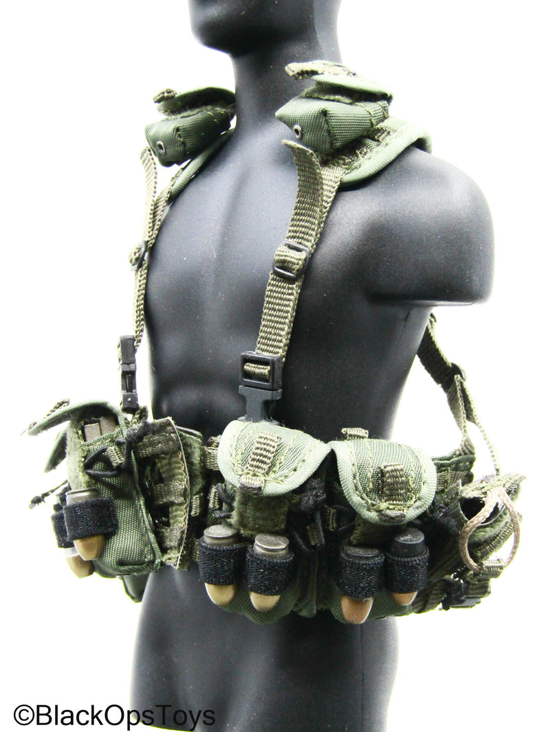 Load image into Gallery viewer, OD Green MOLLE Chest Rig w/40mm Grenade Rounds, Mag, &amp; Pouch Set
