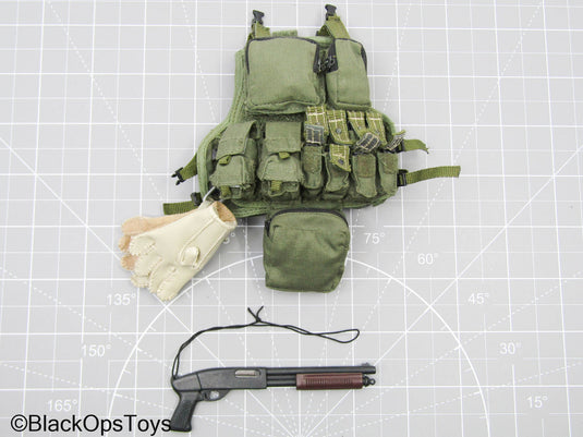 OD Green USMC MEU Tactical Vest Set w/Gloves & Shotgun (Hot Toys)