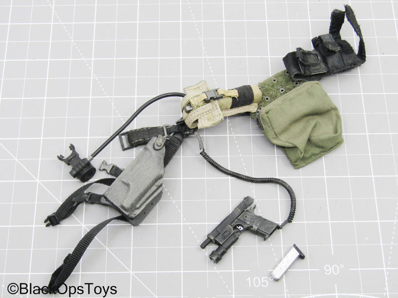 Load image into Gallery viewer, Black M1911 Pistol w/Left Handed Drop Leg Holster &amp; Belt Set
