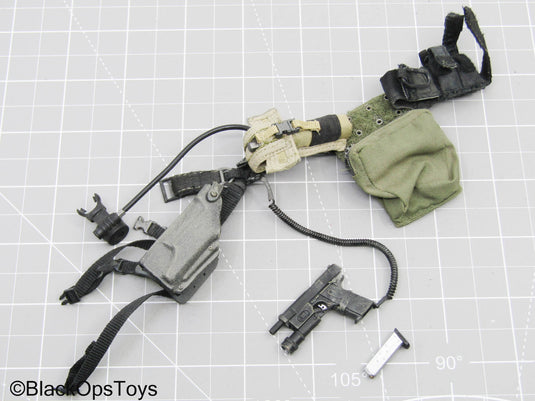 Black M1911 Pistol w/Left Handed Drop Leg Holster & Belt Set