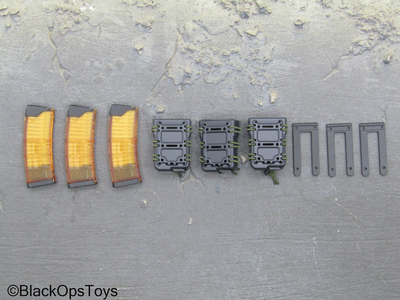 Load image into Gallery viewer, PMC - Orange Translucent 5.56 Magazines w/MOLLE Fast Mag Holsters
