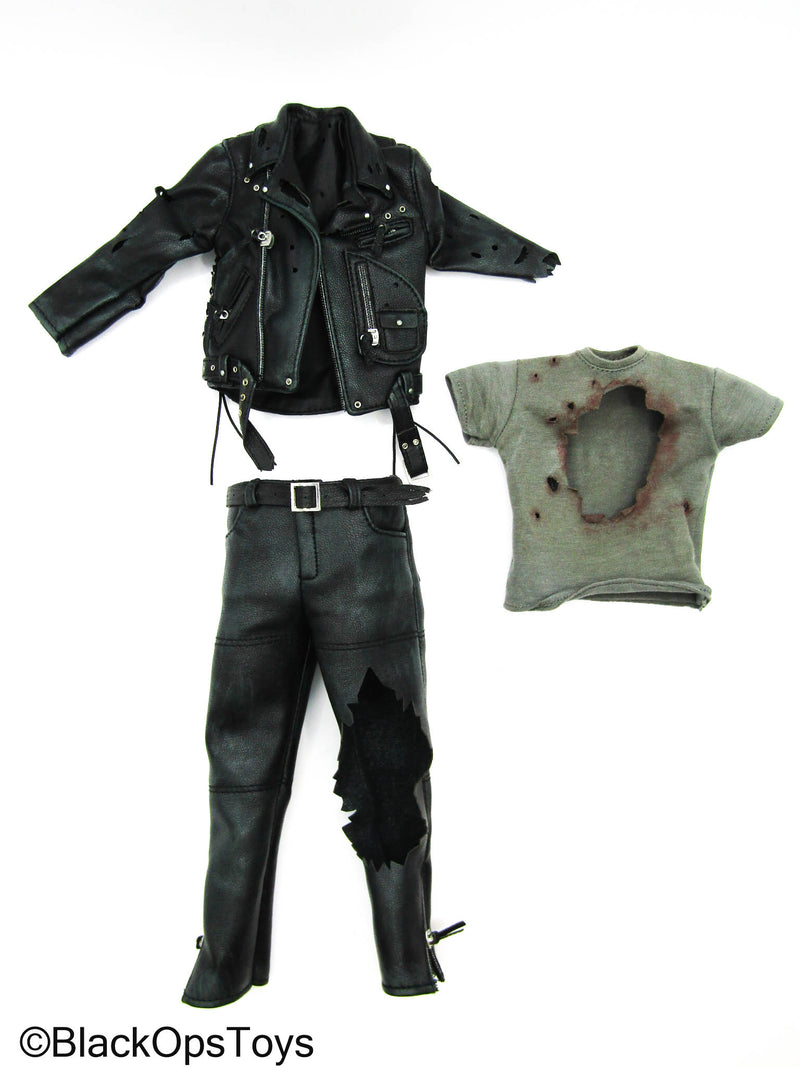 Load image into Gallery viewer, Future Warrior - Black Leather Like Battle Damaged Uniform Set
