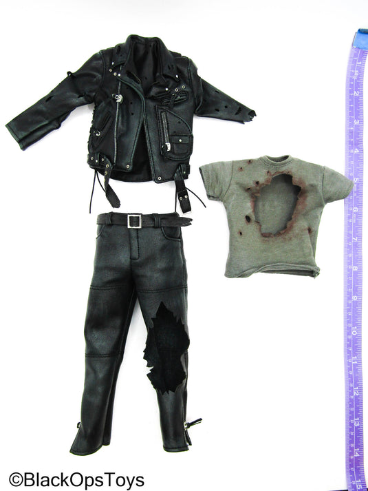 Future Warrior - Black Leather Like Battle Damaged Uniform Set
