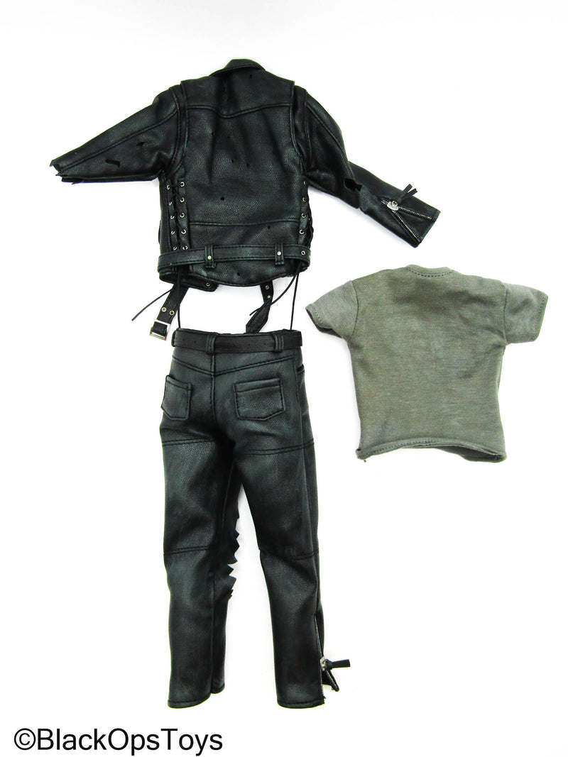 Load image into Gallery viewer, Future Warrior - Black Leather Like Battle Damaged Uniform Set
