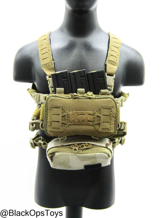 Coyote Tan Chest Rig w/Woodland Camo Pouch & Magazine Set (x3)