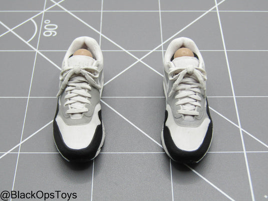 Female White & Black Sneaker Shoes (Peg Type)