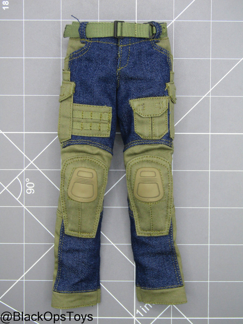 Load image into Gallery viewer, Blue &amp; Green Combat Pants w/Belt
