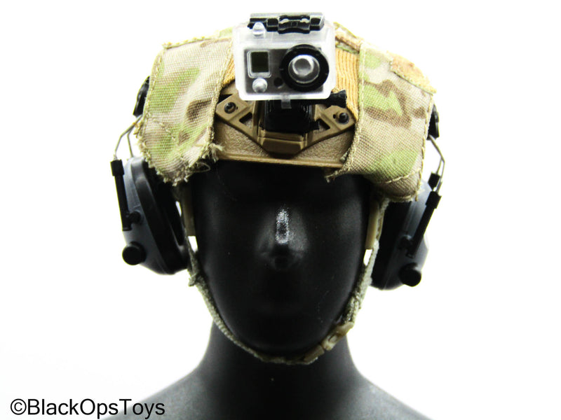 Load image into Gallery viewer, PMC Field RECCE - Tan Helmet w/Multicam Cover &amp; Camera
