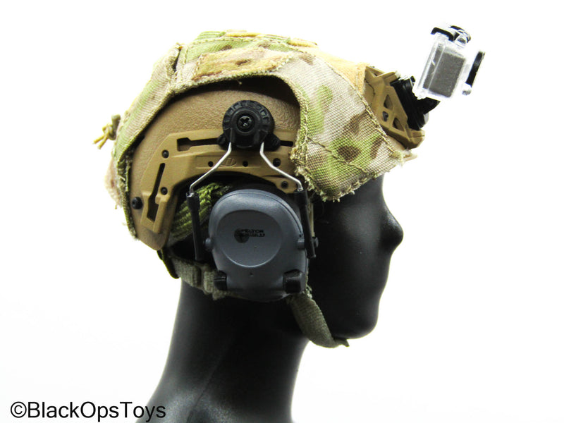 Load image into Gallery viewer, PMC Field RECCE - Tan Helmet w/Multicam Cover &amp; Camera
