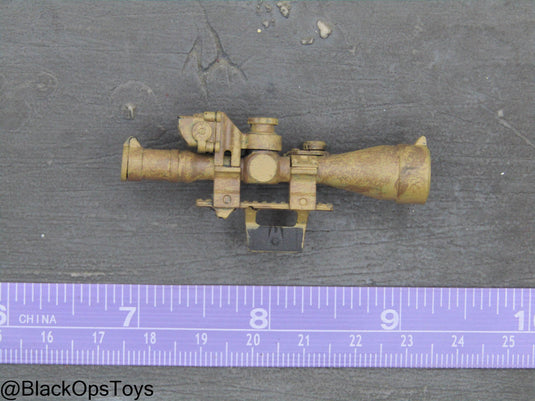 Weathered Tan Rifle Scope w/Mounted Red Dot Sight
