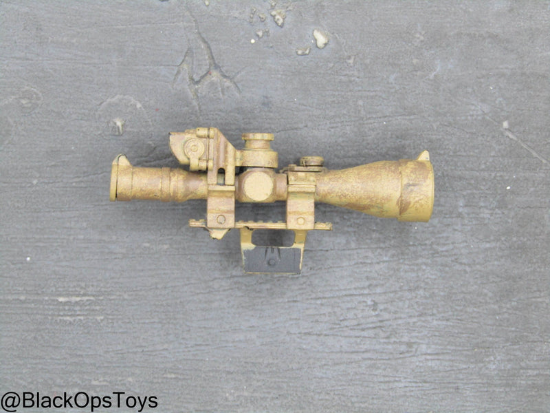 Load image into Gallery viewer, Weathered Tan Rifle Scope w/Mounted Red Dot Sight
