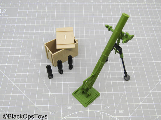 Tripod-Mounted Mortar Launcher w/Tan Ammo Box, & Mortar Set