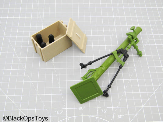 Tripod-Mounted Mortar Launcher w/Tan Ammo Box, & Mortar Set