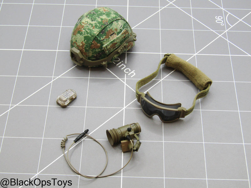 Load image into Gallery viewer, PLA AF Airborne Commandos - Starry Sky Woodland Camo Helmet w/NVG
