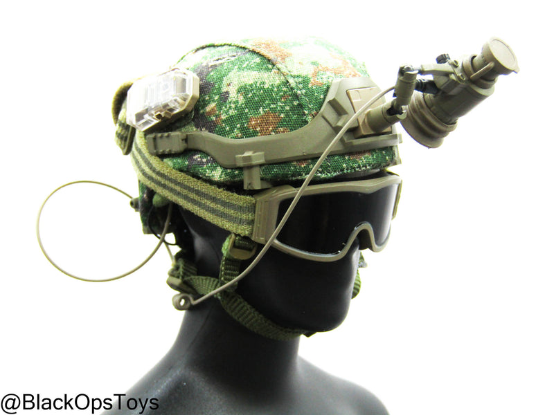 Load image into Gallery viewer, PLA AF Airborne Commandos - Starry Sky Woodland Camo Helmet w/NVG
