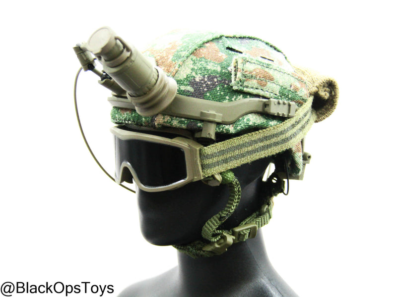 Load image into Gallery viewer, PLA AF Airborne Commandos - Starry Sky Woodland Camo Helmet w/NVG
