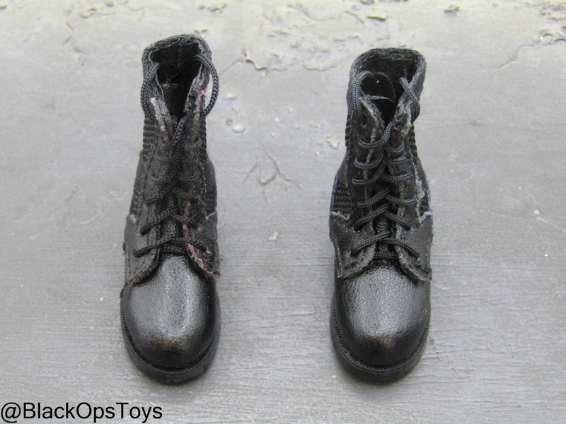 Load image into Gallery viewer, Black Leather Like Combat Boots (Foot Type)
