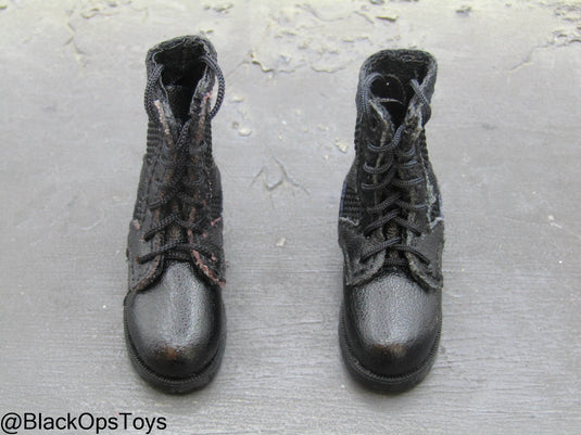 Black Leather Like Combat Boots (Foot Type)