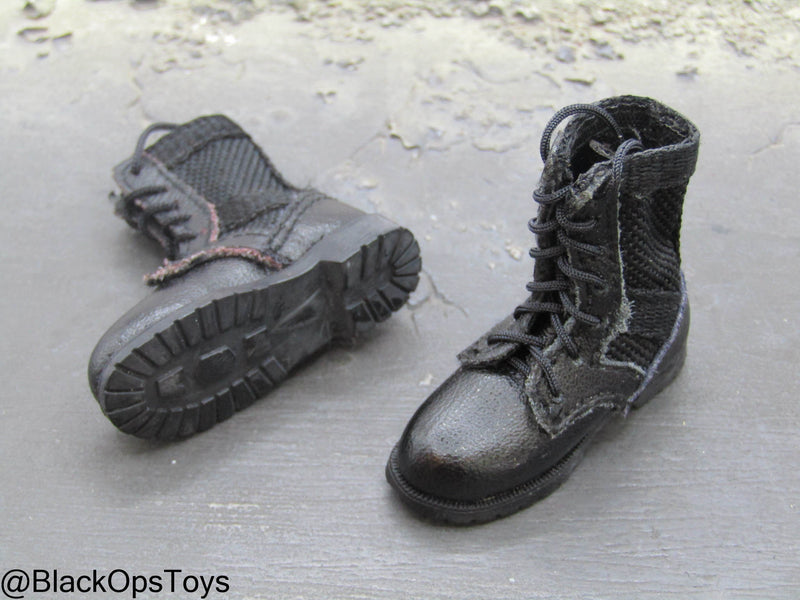 Load image into Gallery viewer, Black Leather Like Combat Boots (Foot Type)
