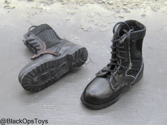 Black Leather Like Combat Boots (Foot Type)
