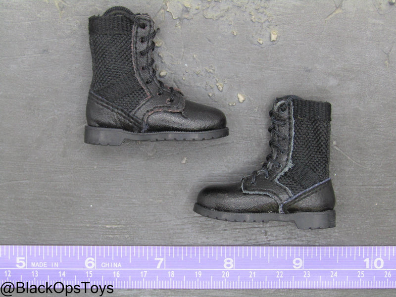 Load image into Gallery viewer, Black Leather Like Combat Boots (Foot Type)

