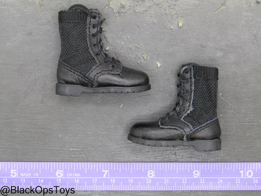 Black Leather Like Combat Boots (Foot Type)