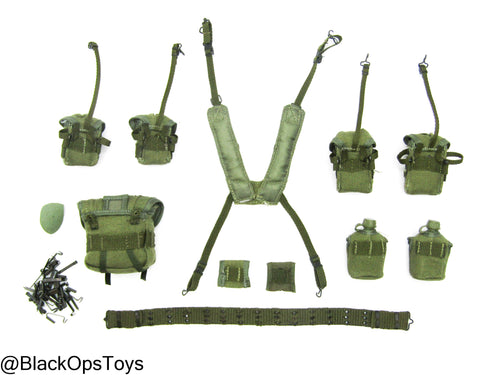 Vietnam Era Metal Gear Solid OD Green Rivet Belt, Harness & Pouch Set