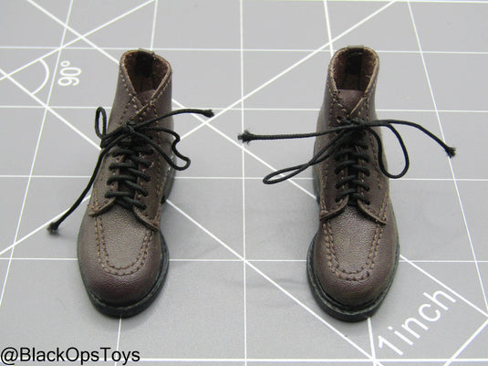 Indiana Jones - Brown Leather Like Combat Boots (Peg Type)
