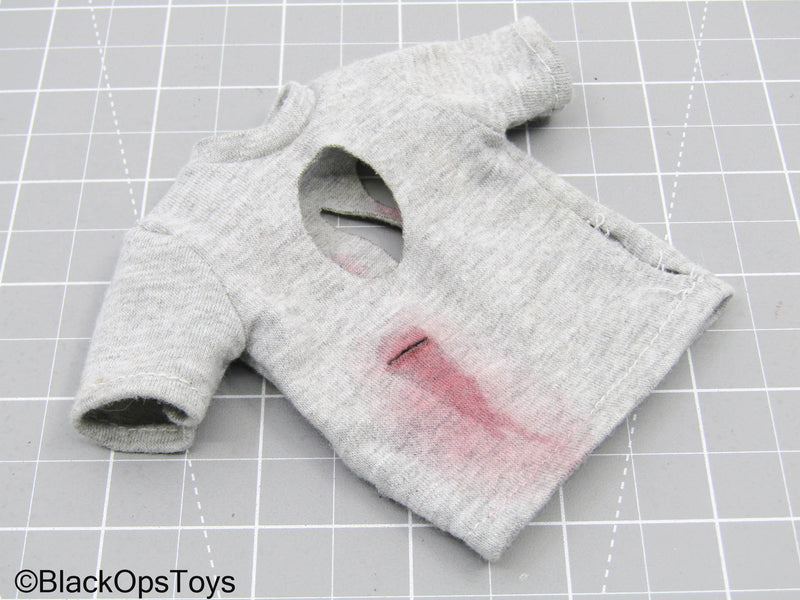 Load image into Gallery viewer, Grey Ripped &amp; Bloody T-Shirt

