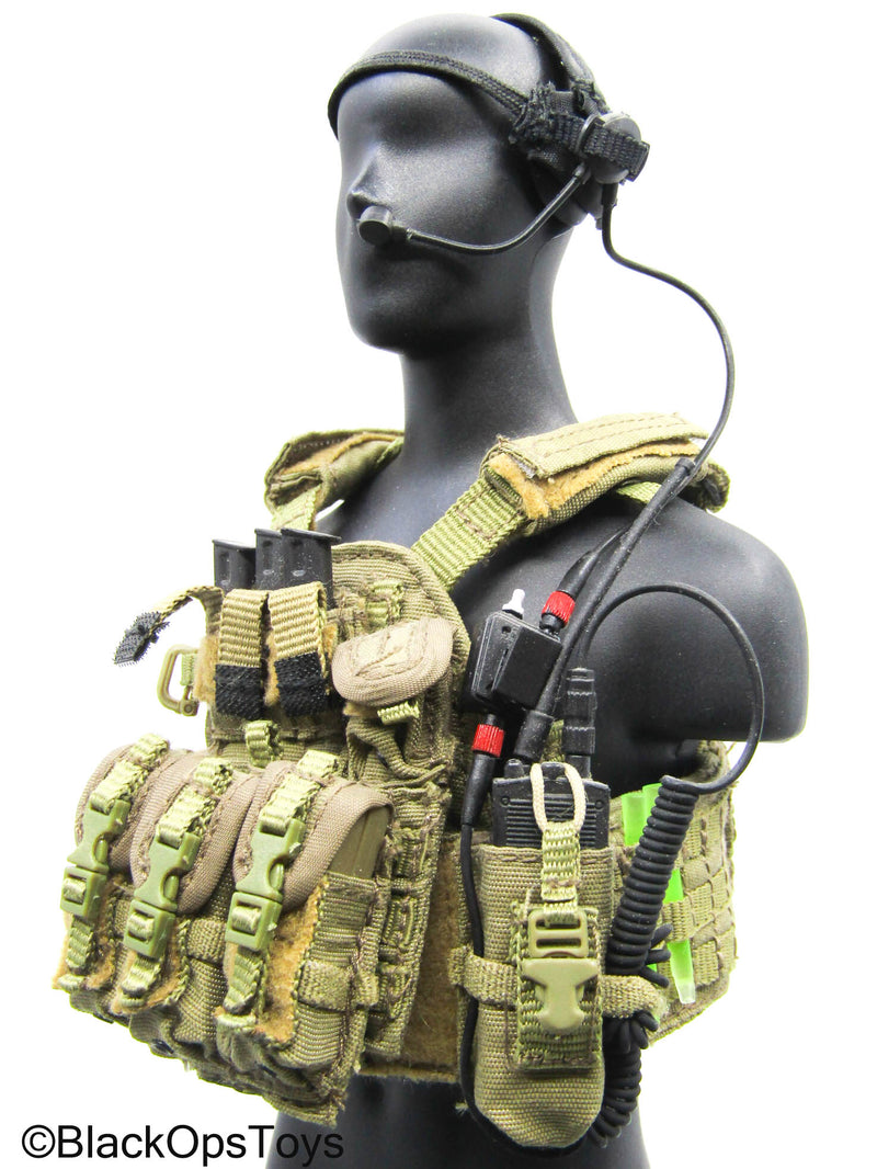Load image into Gallery viewer, Tan MOLLE Plate Carrier Vest w/Radio Headset,Mag, &amp; Gear Set
