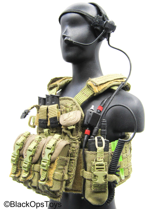 Tan MOLLE Plate Carrier Vest w/Radio Headset,Mag, & Gear Set