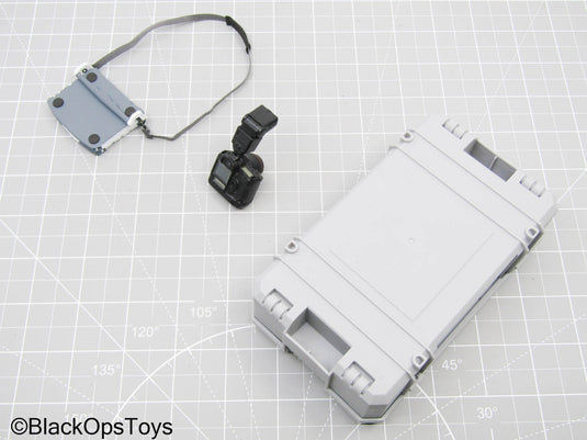 Grey Camera Case w/DSLR Camera, Speedlight, & Laptop