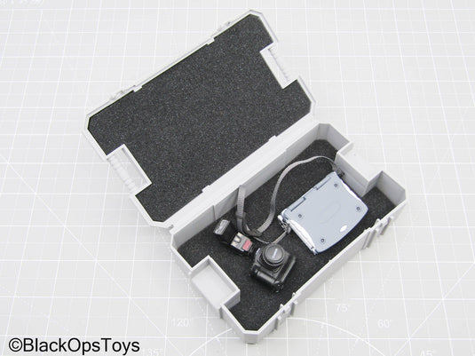 Grey Camera Case w/DSLR Camera, Speedlight, & Laptop